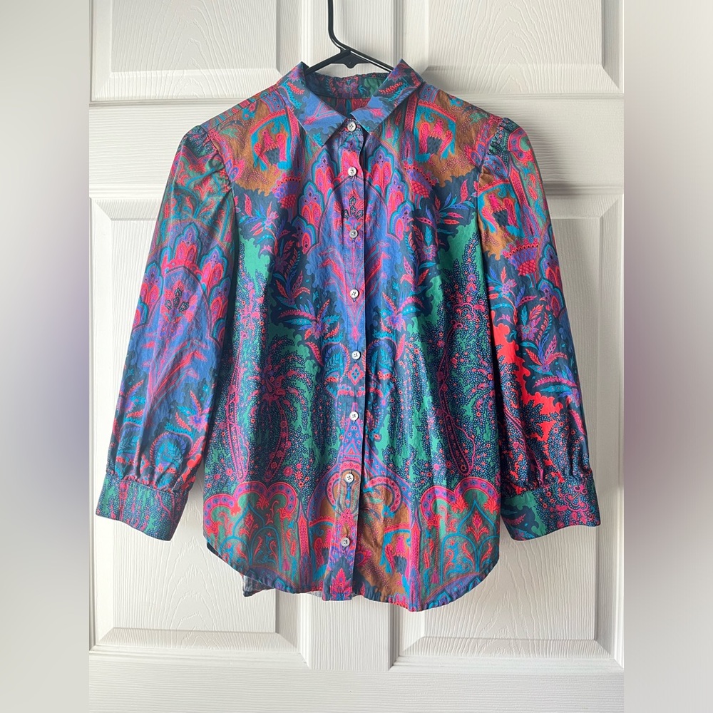 J Crew | Puff Sleeve Ratti Print Button-Down